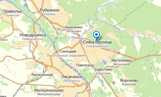 Северодонецк на карте
