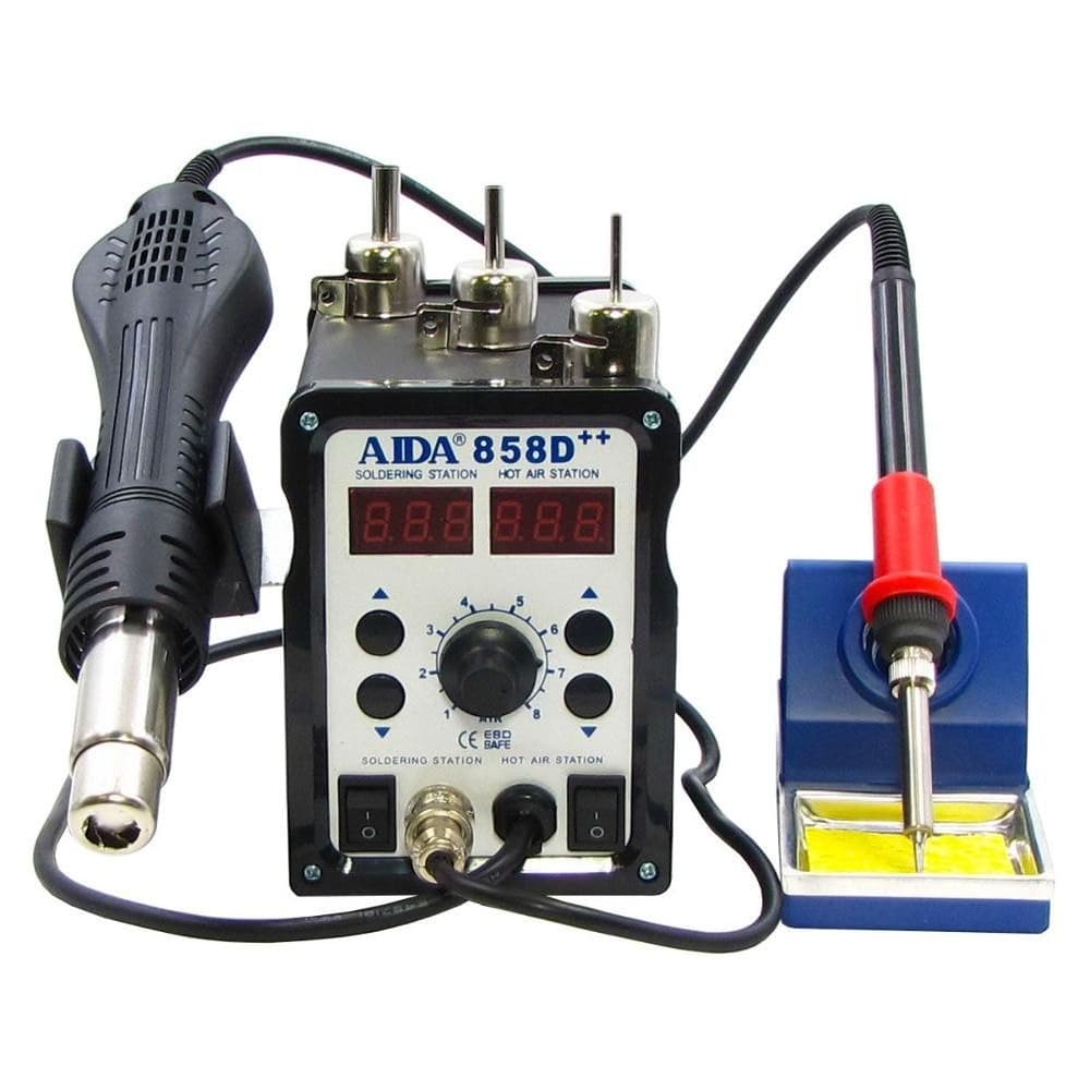 Паяльная станция Aida 858D++, бескомпрессорная, фен, паяльник с нагревательным элементом Hakko | гарантия 6 мес.