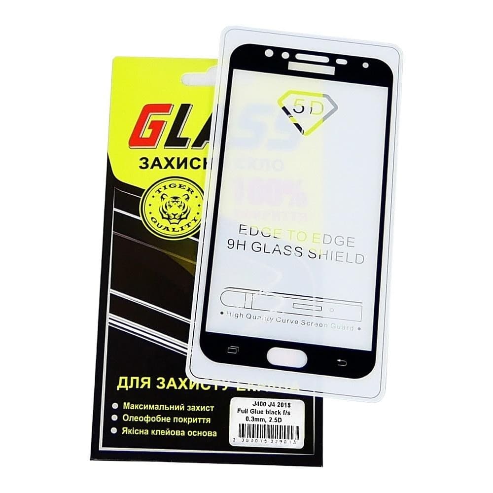 Закаленное защитное стекло Samsung SM-J400 Galaxy J4 (2018), черное, 0.3 мм, 2.5D, Full Glue (клей по всей площади стекла), совместимо с чехлом