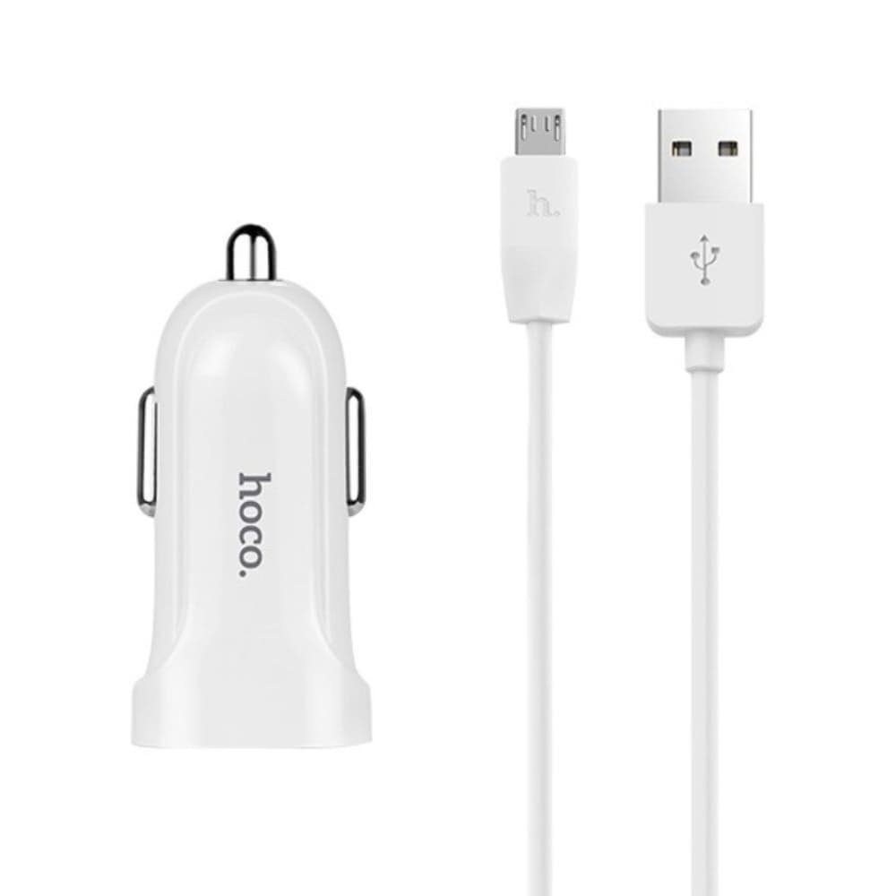 Автомобильний зарядний пристрій Hoco Z2A, 2 USB, 2.4 А, Micro-USB, белое | зарядка, зарядное устройство