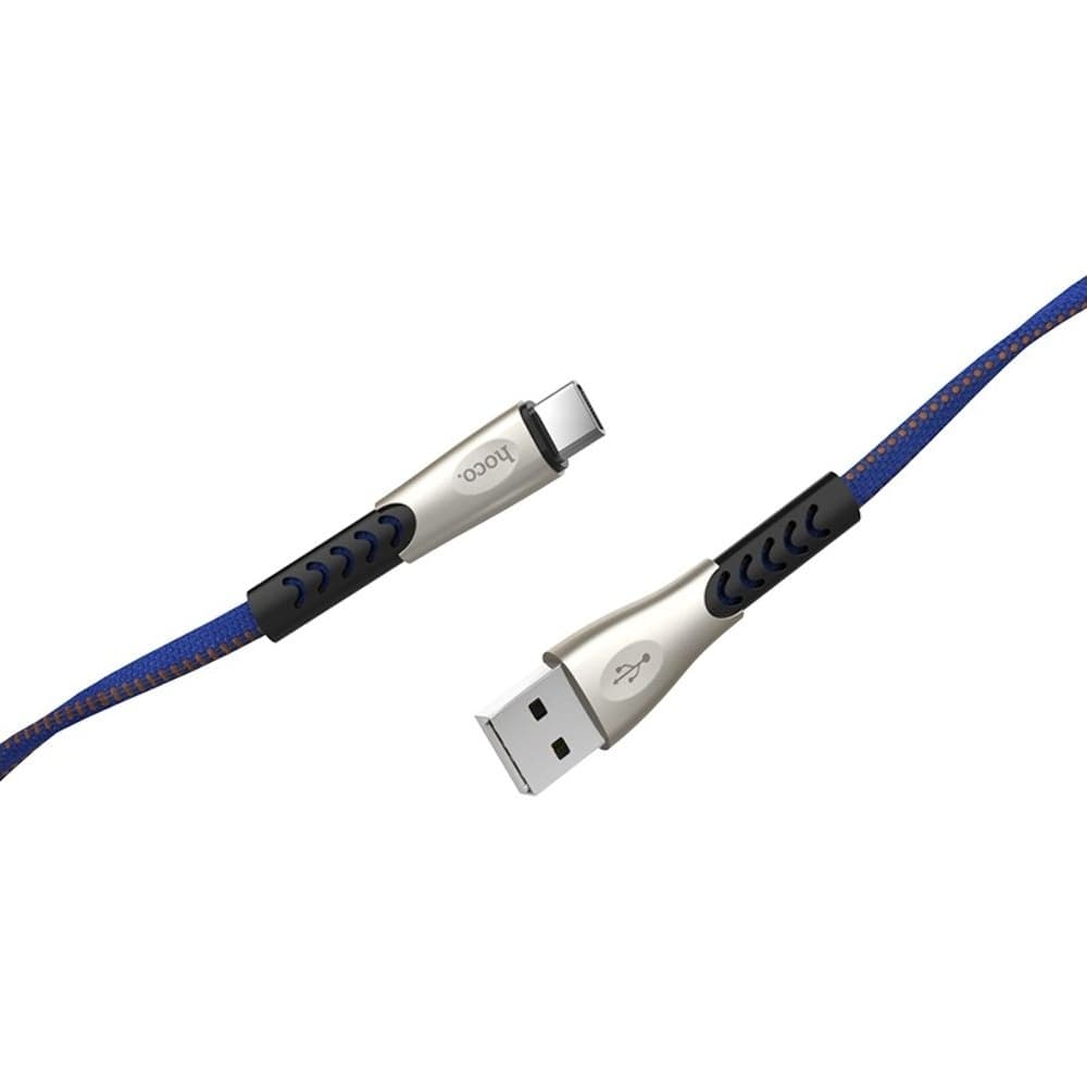 USB-кабель Hoco U48, Type-C, 120 см, плоский, в нейлоновой оплетке, 2.4 А, синій