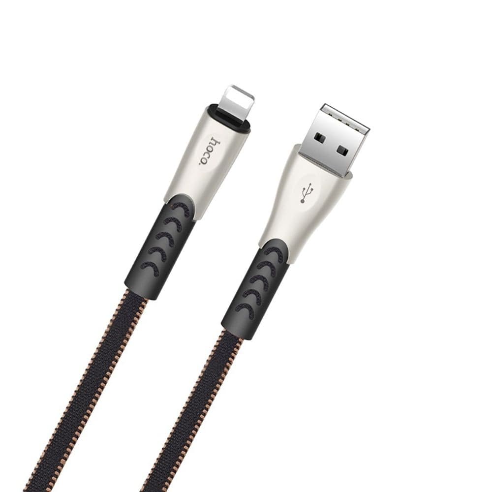 USB-кабель Hoco U48, Lightning, 120 см, плоский, в нейлоновой оплетке, 2.4 А, чорний