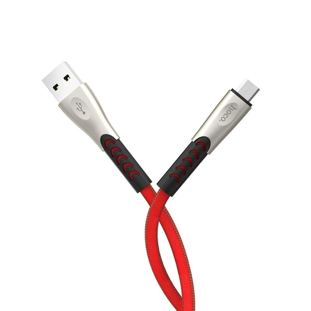 USB-кабель Hoco U48, Micro-USB, 120 см, плоский, в нейлоновой оплетке, 2.4 А, красный