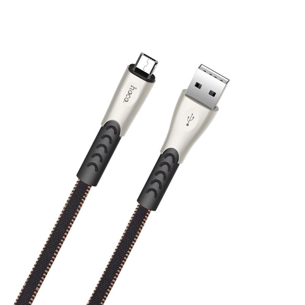 USB-кабель Hoco U48, Micro-USB, 120 см, плоский, в нейлоновой оплетке, 2.4 А, чорний