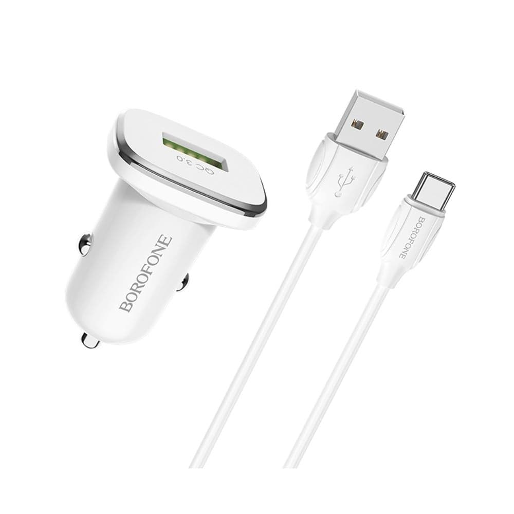 Автомобильний зарядний пристрій Borofone BZ12A, 1 USB, 2.1 А, Quick Charge 3.0, Type-C, белое | зарядка, зарядное устройство