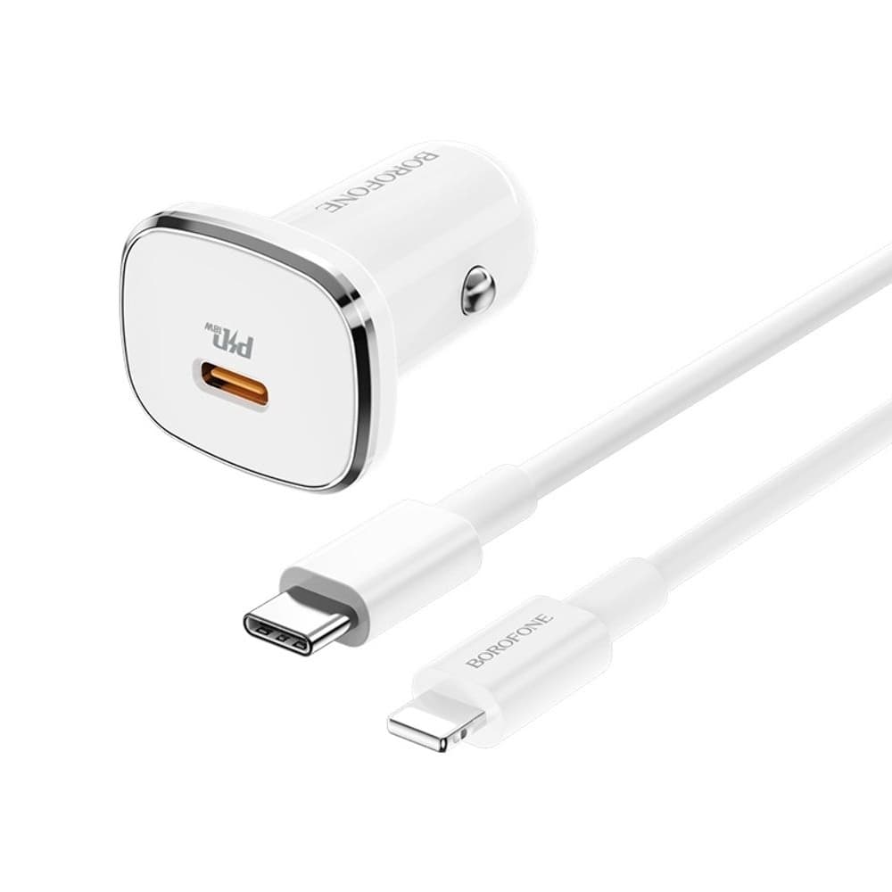 Автомобильний зарядний пристрій Borofone BZ12B, Type-C, Quick Charge 3.0, Lightning, белое | зарядка, зарядное устройство