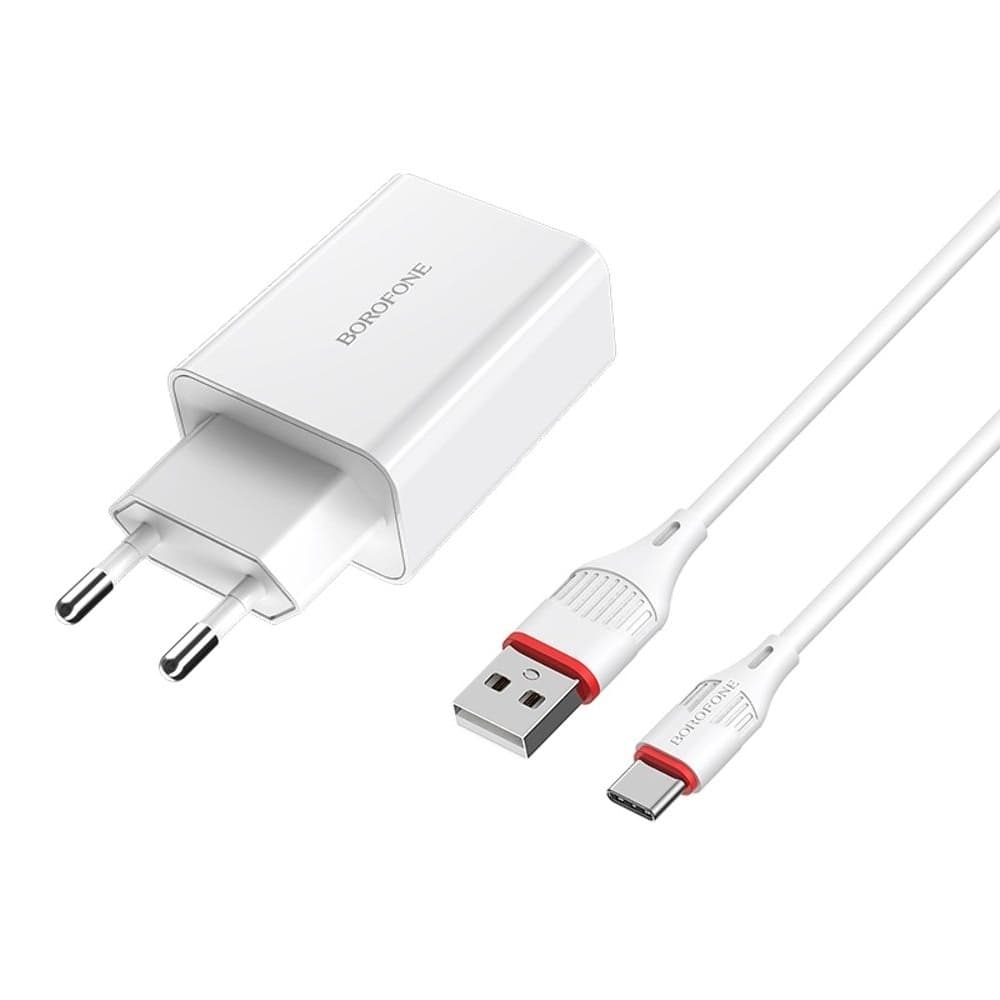 Сетевое зарядное устройство Borofone BA21A, 1 USB, Quick Charge 3.0, Type-C, белое