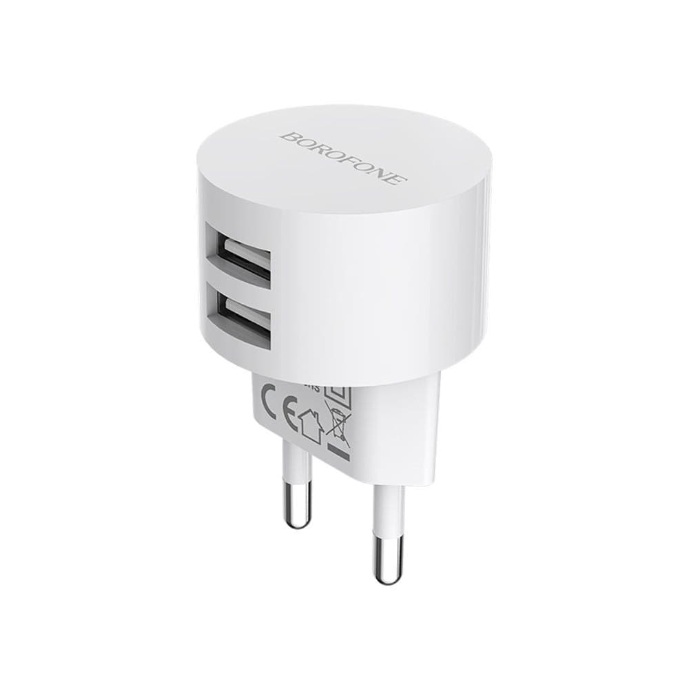 Сетевое зарядное устройство Borofone BA23A, 2 USB, 2.4 А, белое
