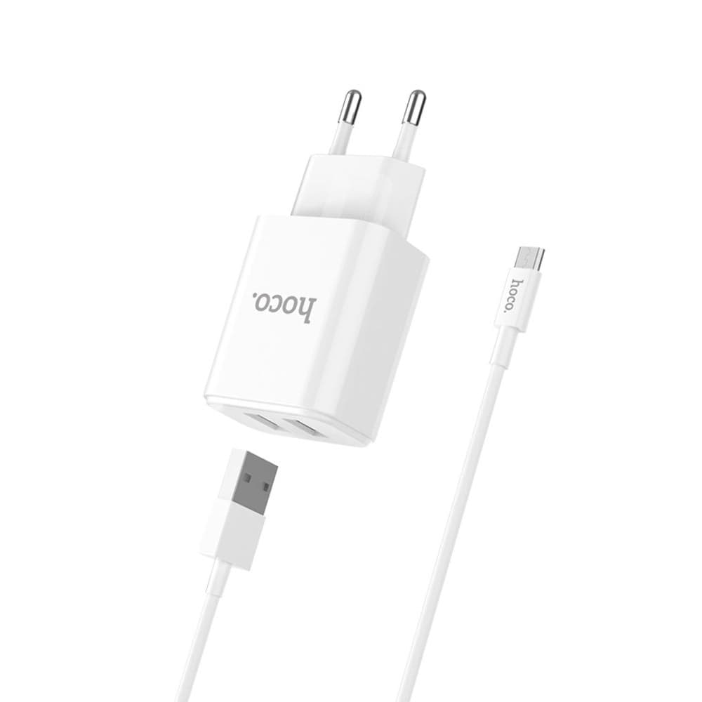 Сетевое зарядное устройство Hoco C62A, 2 USB, 2.1 А, Micro-USB, белое