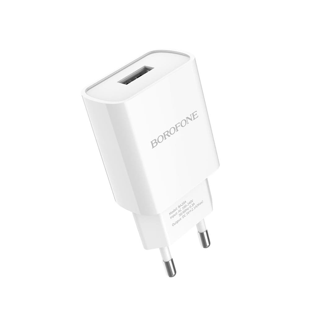 Сетевое зарядное устройство Borofone BA20A, 1 USB, 2.1 А, белое
