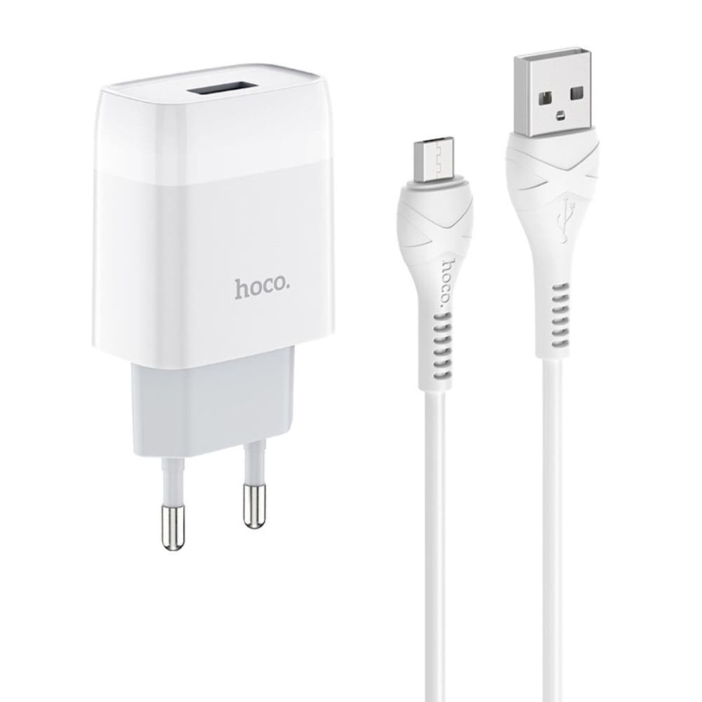 Сетевое зарядное устройство Hoco C72A, 1 USB, 2.1 А, 10.5 Вт, Micro-USB, белое