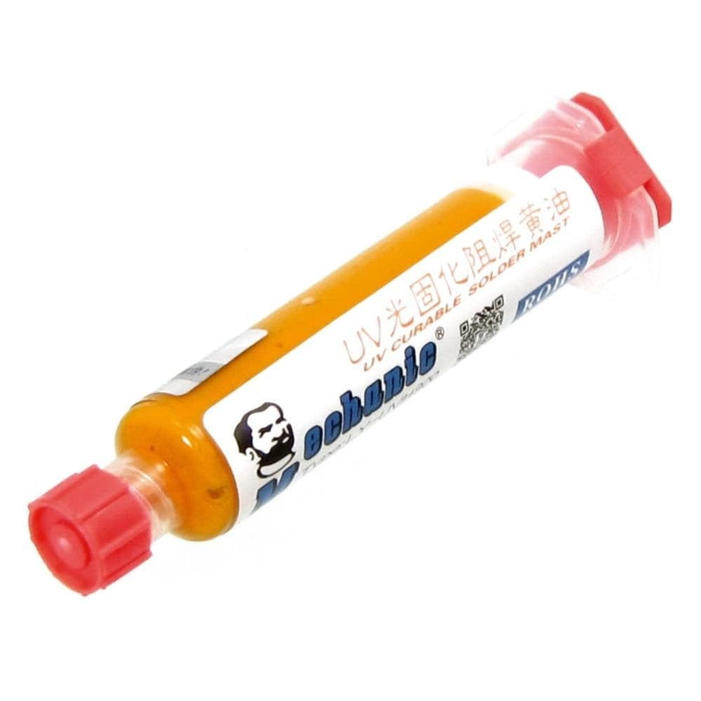 Лак изоляционный MECHANIC LY-UVH900, желтый, в шприце, 10 мл, (LW UV curing solder proof printing ink)