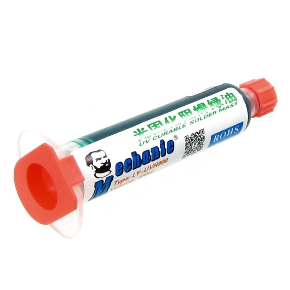Лак изоляционный MECHANIC LY-UVH900, зеленый, в шприце, 10 мл, (LY10 UV curing solder proof printing ink)