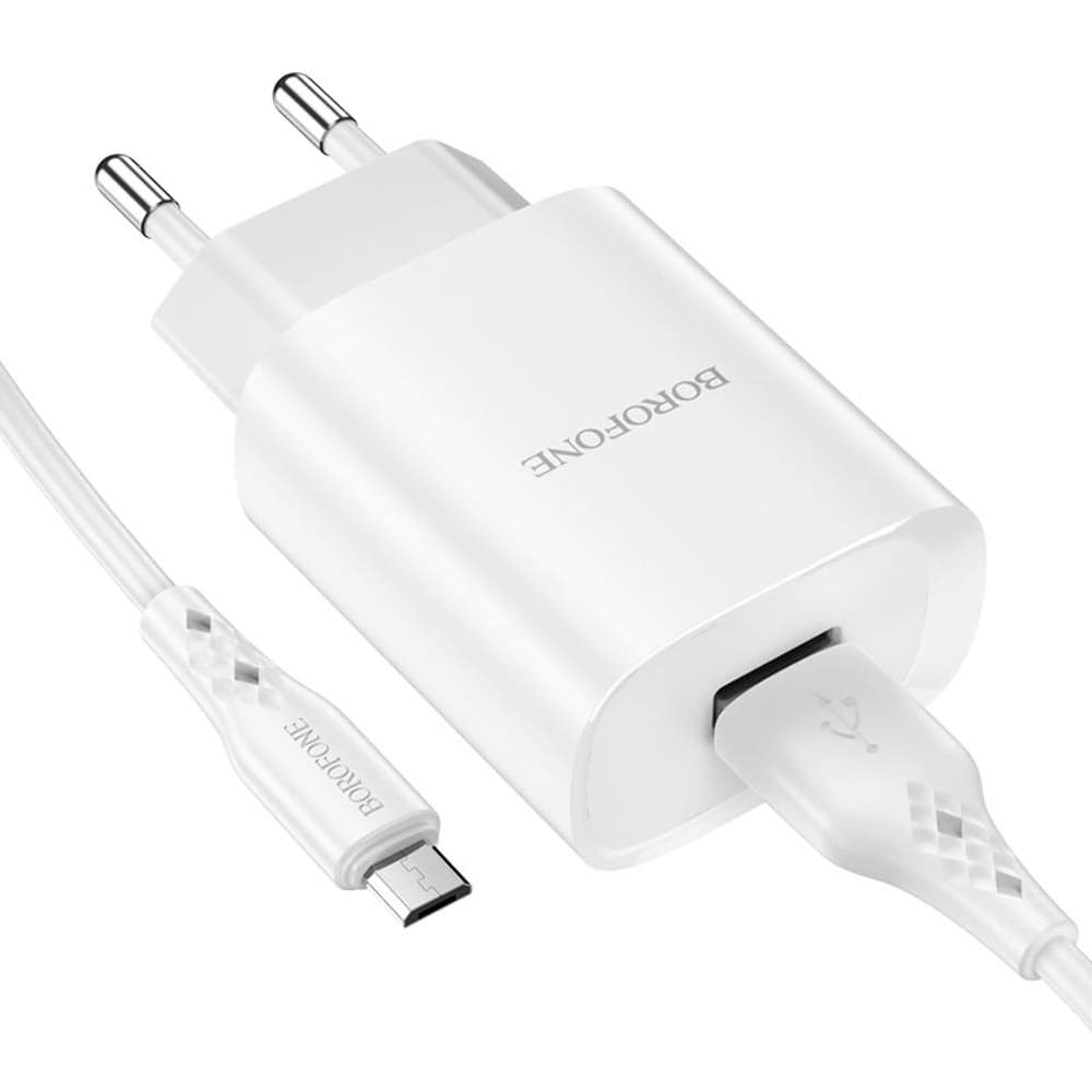 Сетевое зарядное устройство Borofone BN1, 1 USB, 2.1 А, Micro-USB, белое