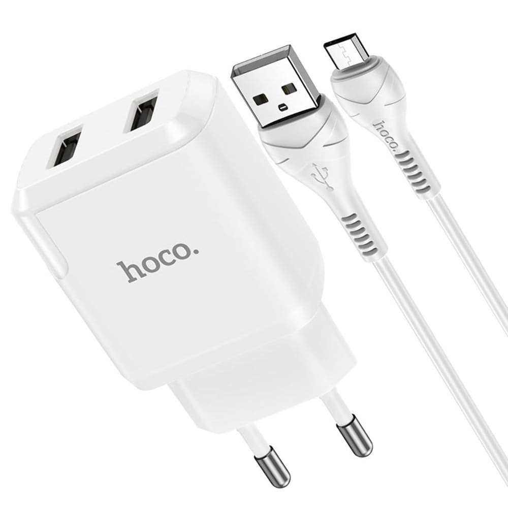 Сетевое зарядное устройство Hoco N7, 2 USB, 2.1 А, 10.5 Вт, Micro-USB, белое