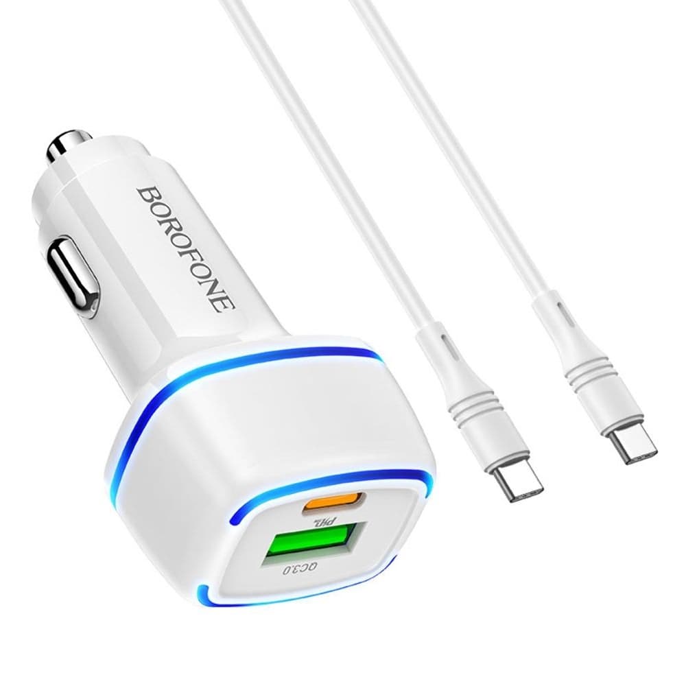 Автомобильний зарядний пристрій Borofone BZ14A, 1 USB, 1 Power Delivery, Quick Charge, 20 Вт, Type-C на Type-C, белое | зарядка, зарядное устройство