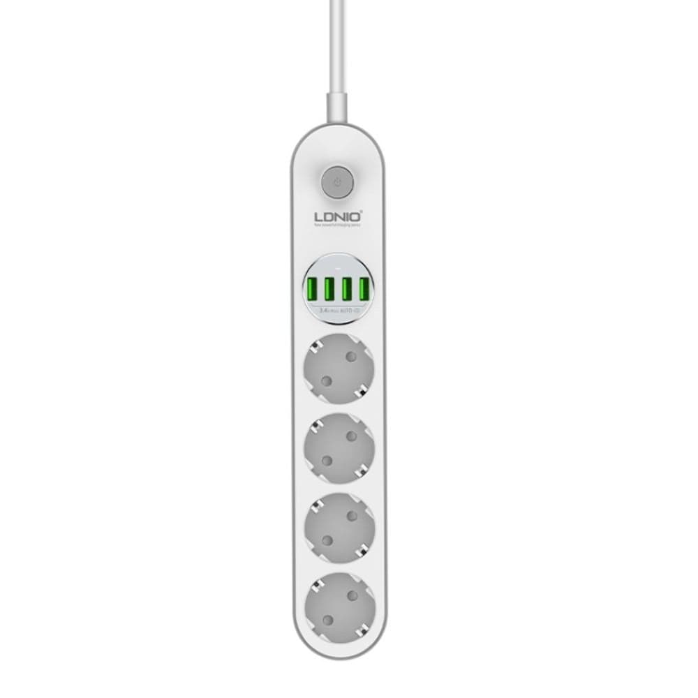Подовжувач мережевий Ldnio SE4432, 4 розетки, 4 USB, 5 V, 3.4 А, 17 W, кабель 2 м