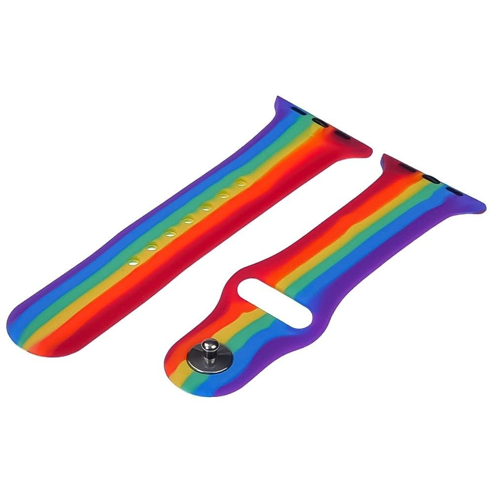 Ремінець силіконовий Rainbow для Apple Watch Sport Band 38, 40mm, радуга, розмір L | ремешок силиконовый