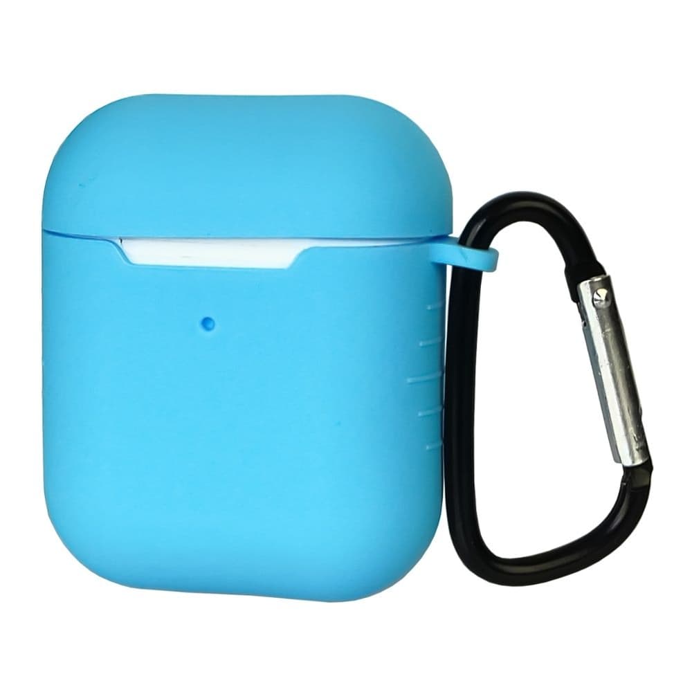 Чехол силиконовый с карабином Apple AirPods, AirPods 2, блакитний
