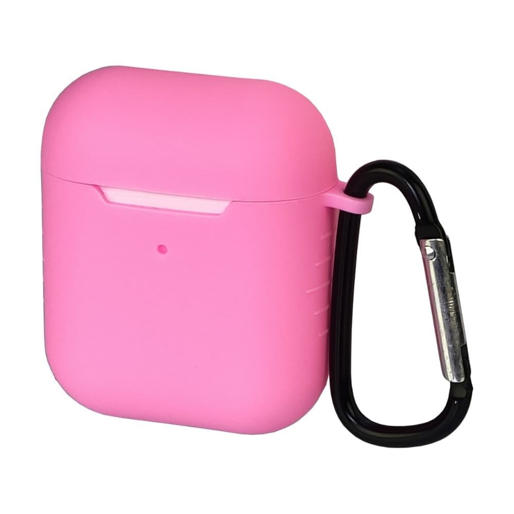 Чехол силиконовый с карабином Apple AirPods, AirPods 2, рожевий