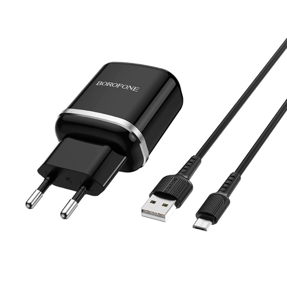 Сетевое зарядное устройство Borofone BA36A, 1 USB, Quick Charge 3.0, Micro-USB, черное