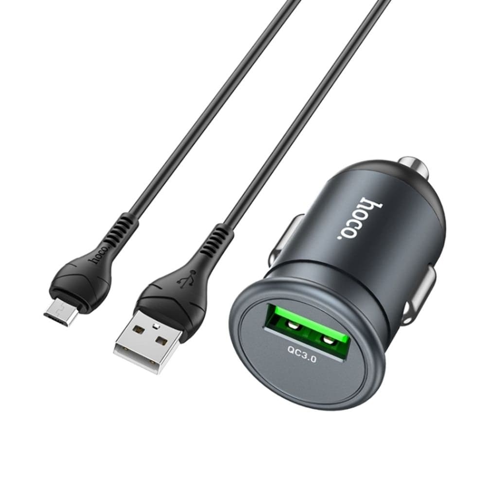 Автомобильний зарядний пристрій Hoco Z43, Quick Charge 3.0, Micro-USB, серое | зарядка, зарядное устройство