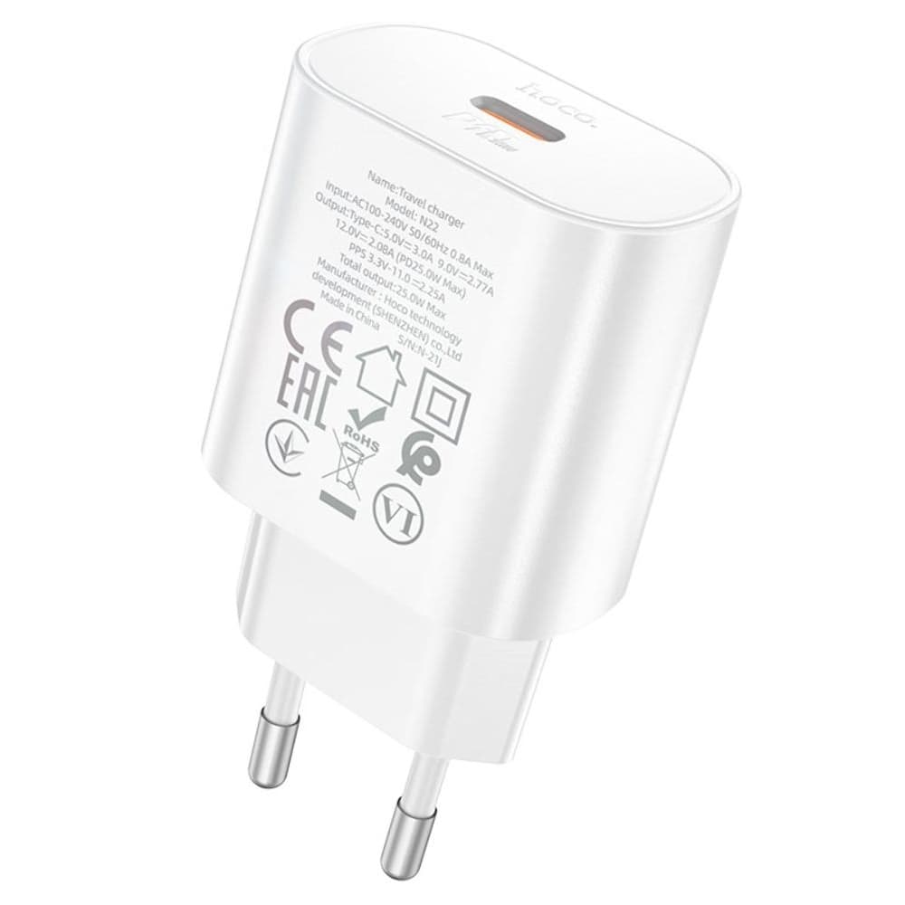 Сетевое зарядное устройство Hoco N22, 1 Type-C, Power Delivery (25 Вт), белое