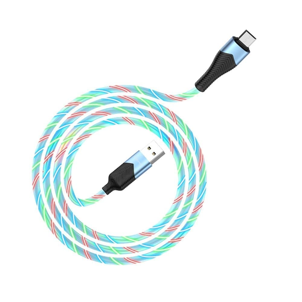 USB-кабель Borofone BU19, Micro-USB, 2.4 А, 100 см, со светящимся проводом, синій