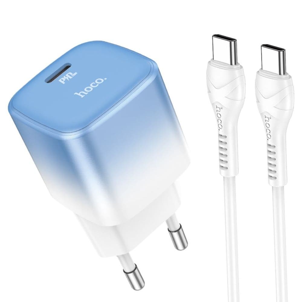 Сетевое зарядное устройство Hoco C101A, Power Delivery (20 Вт), Type-C на Type-C, синее