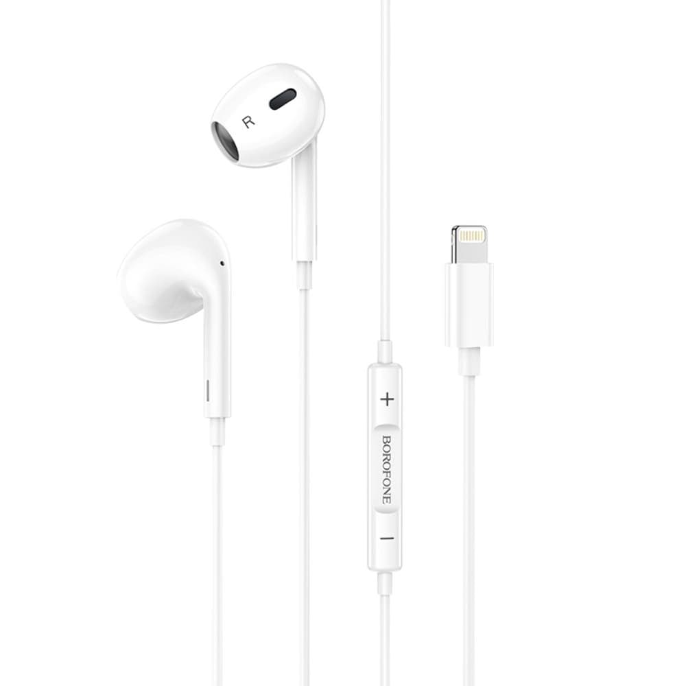 Наушники проводные Borofone BM30 Max, вкладыши, с микрофоном, Lightning, белые