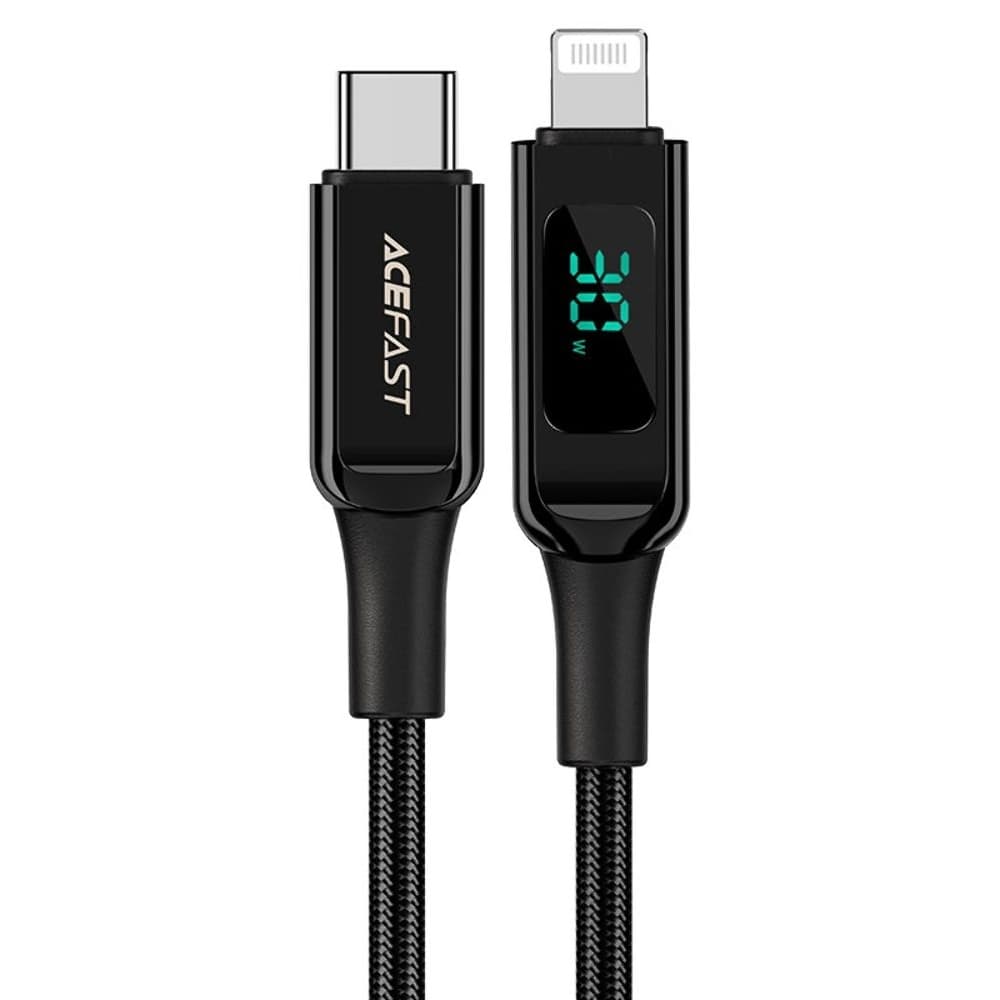 USB-кабель Acefast C6-01, с дисплеем, Type-C на Lightning, Power Delivery (30 Вт), 120 см, чорний