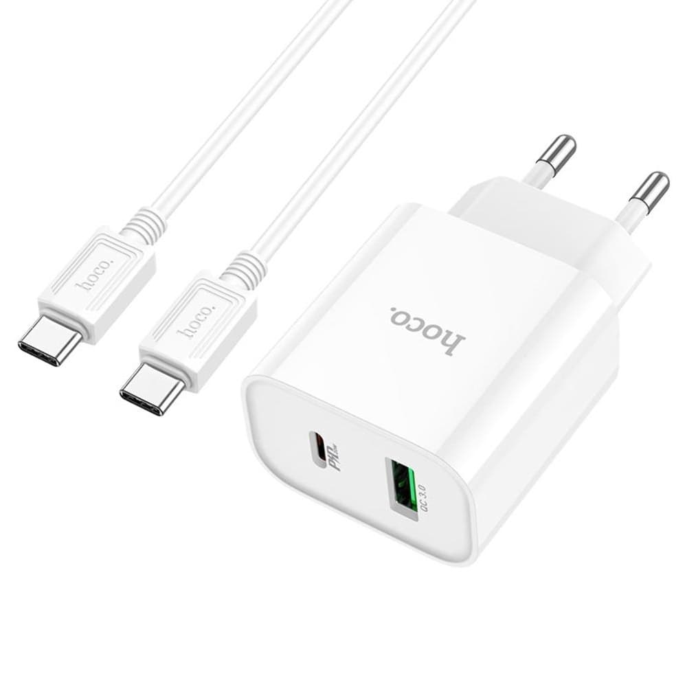 Сетевое зарядное устройство Hoco C80A Plus, Power Delivery (20 Вт), Quick Charge 3.0, Type-C на Type-C, белое