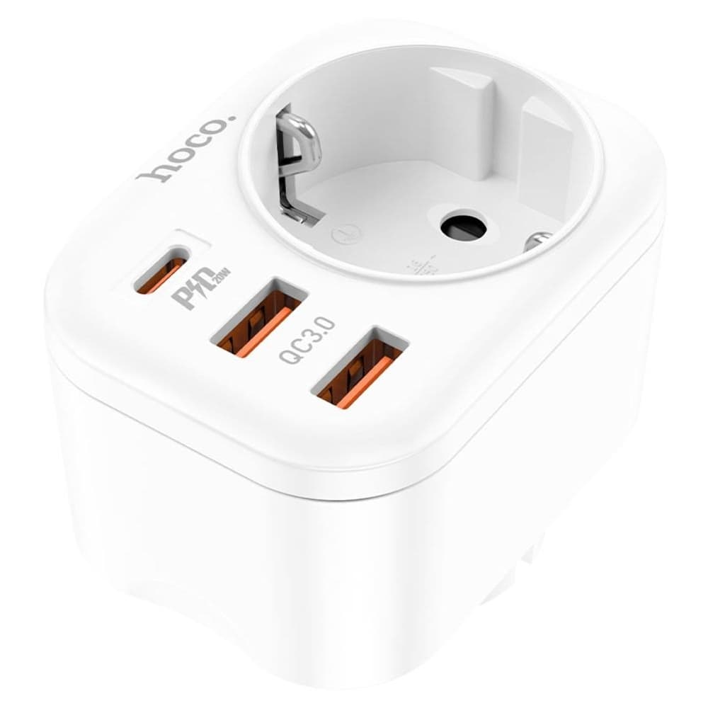 Сетевой удлинитель Hoco NS3, 1 розетка, 2 USB, 1 USB Type-C, 3A, Power Delivery (20 Вт), Quick Charge, білий