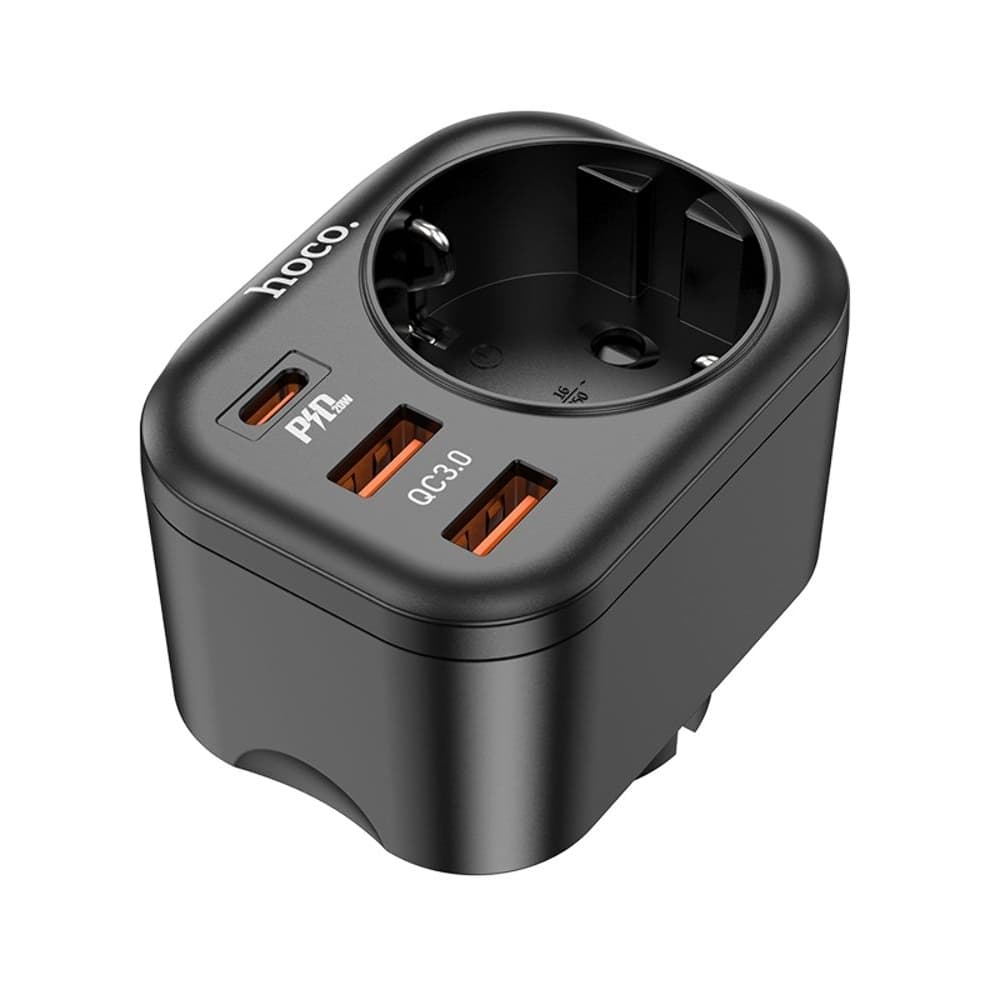 Сетевое зарядное устройство Hoco NS3, 1 розетка, 2 USB, 1 USB Type-C, 3A, Power Delivery (20 Вт), Quick Charge, черное