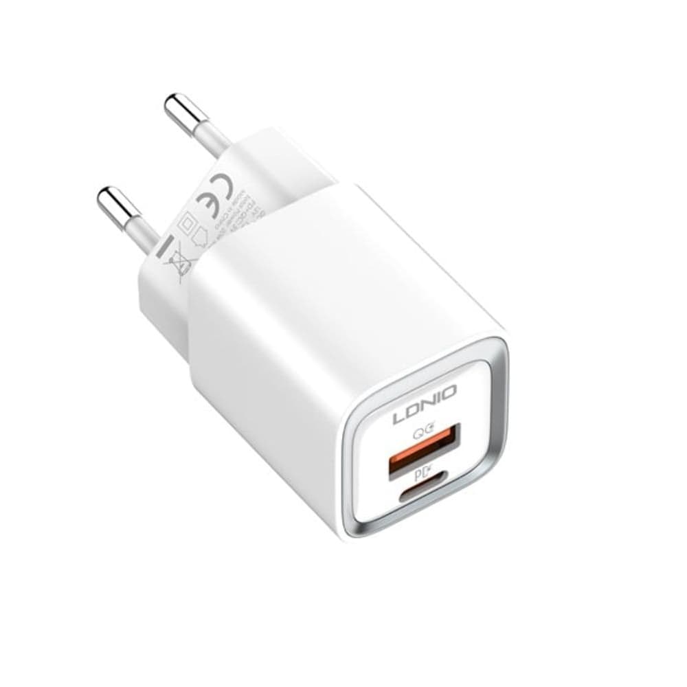 Сетевое зарядное устройство Ldnio A2318C, 1 USB, 1 Type-C, Quick Charge, Power Delivery, белое, с кабелем Type-C на Lightning