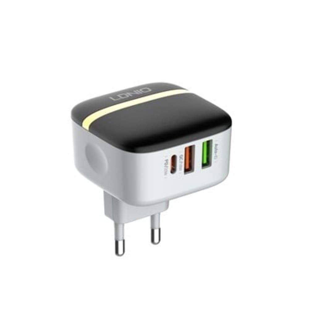 Сетевое зарядное устройство Ldnio A3513Q, 2 USB, Type-C, Quick Charge, Power Delivery, 33 Вт, черное, с кабелем USB на Type-C