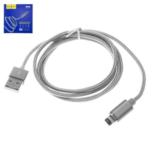 USB-кабель Hoco U40A, Lightning, 100 см, магнитный, в нейлоновой оплетке, 2.0 А, сірий