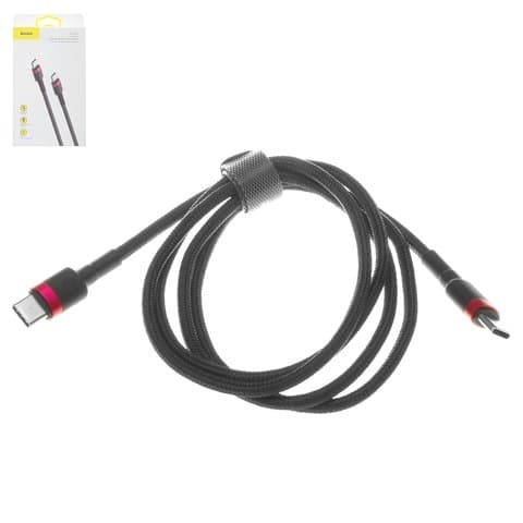 USB-кабель Baseus, Type-C на Type-C, 100 см, в нейлоновой оплетке, 3.0 А, чорний, красный, CATKLF-B91