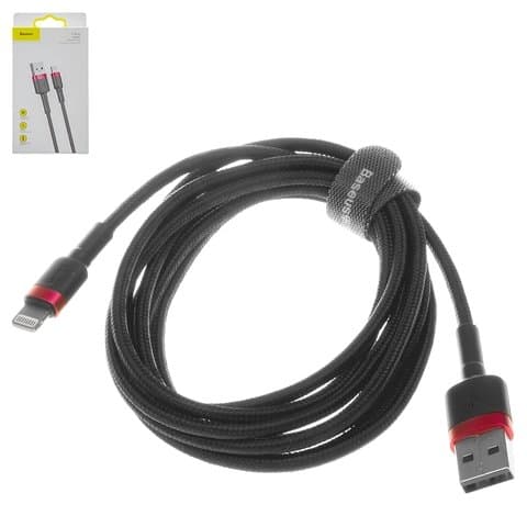 USB-кабель Baseus, Lightning, 200 см, в нейлоновой оплетке, 1,5А, чорний, красный, #CALKLF-C19
