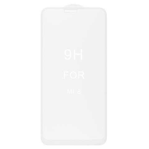 Закаленное защитное стекло Xiaomi Mi 8, M1803E1A, белое, 5D, Full Glue (клей по всей площади стекла), слой клея нанесен по всей поверхности стекла, совместимо с чехлом