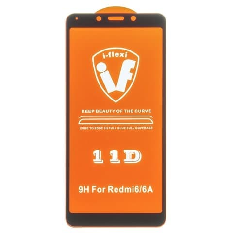 Закаленное защитное стекло Xiaomi Redmi 6, Redmi 6A, совместимо с чехлом, черное, Full Glue (клей по всей площади стекла)