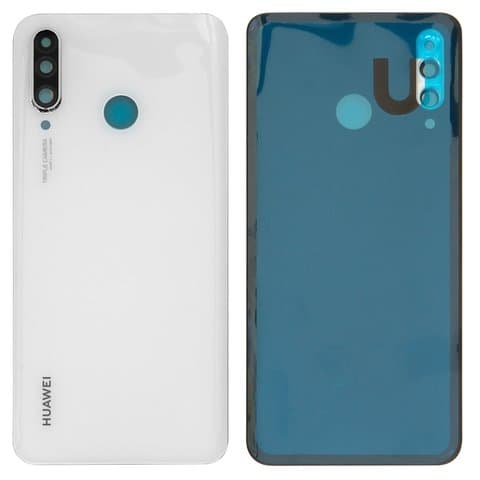 Задняя крышка Huawei P30 Lite, Nova 4e, белая, Pearl White, со стеклом камеры, Original (PRC) | корпус, панель аккумулятора, АКБ, батареи