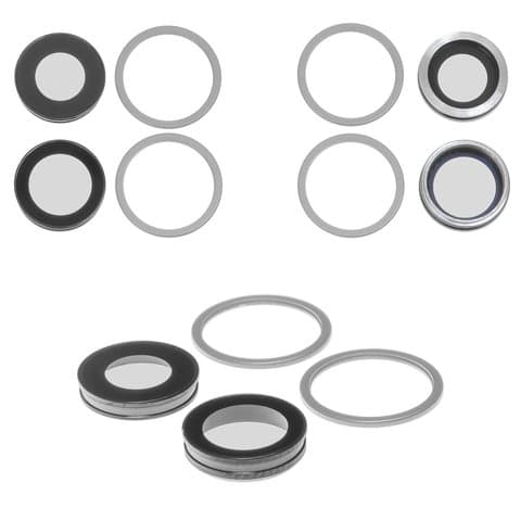 Стекло камеры Apple iPhone 12, серебристое, с рамкой, комплект 2 шт., Original (PRC)