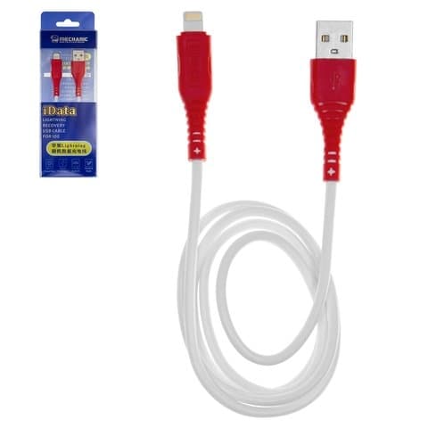 USB-кабель Mechanic iData, Lightning, 80 см, красный, білий