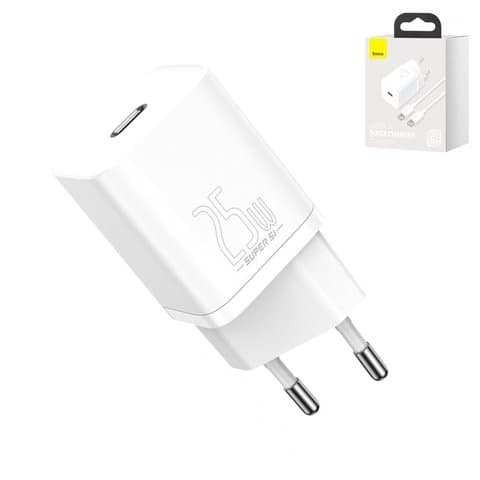 Сетевое зарядное устройство Baseus Super Si, Quick Charge, 220 В, белое, Type-C на Type-C, 25 Вт, #TZCCSUP-L02