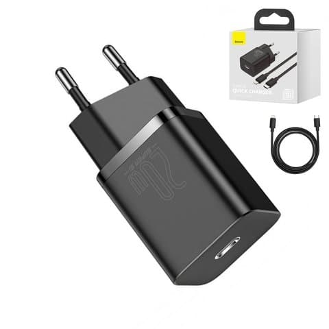 Сетевое зарядное устройство Baseus Super Si, Quick Charge, 220 В, черное, Type-C на Lightning, 20 Вт, #TZCCSUP-B01