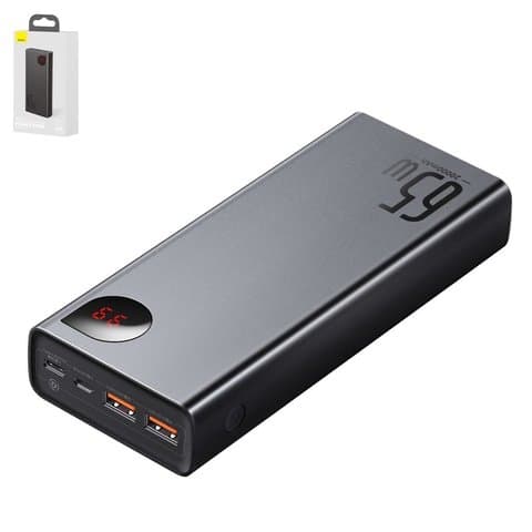 Power bank Baseus Adaman, 20000 mAh, с дисплеем, c кабелем, чорний, 65 Вт, #PPIMDA-D01