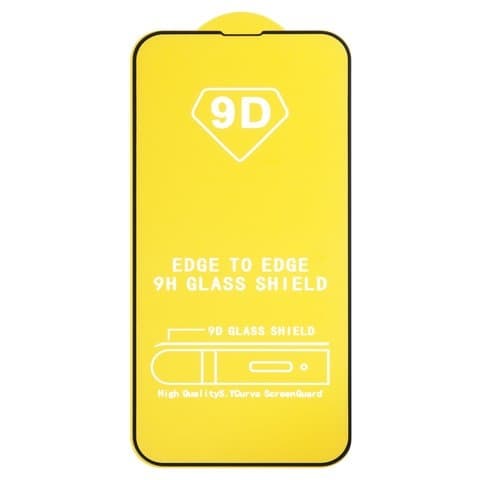 Закаленное защитное стекло Apple iPhone 13, iPhone 13 Pro, iPhone 14, совместимо с чехлом, Full Glue (клей по всей площади стекла), черное, 