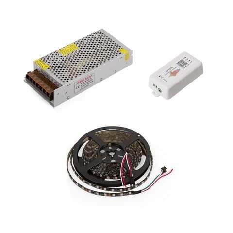 Светодиодная лента RGB SMD5050, WS2811 (5 м) +, Bluetooth-контроллер + блок питания