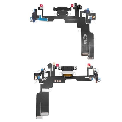 Плата зарядки Apple iPhone 14, шлейф коннектора зарядки, коннектора наушников, с микрофоном, черная, High Copy